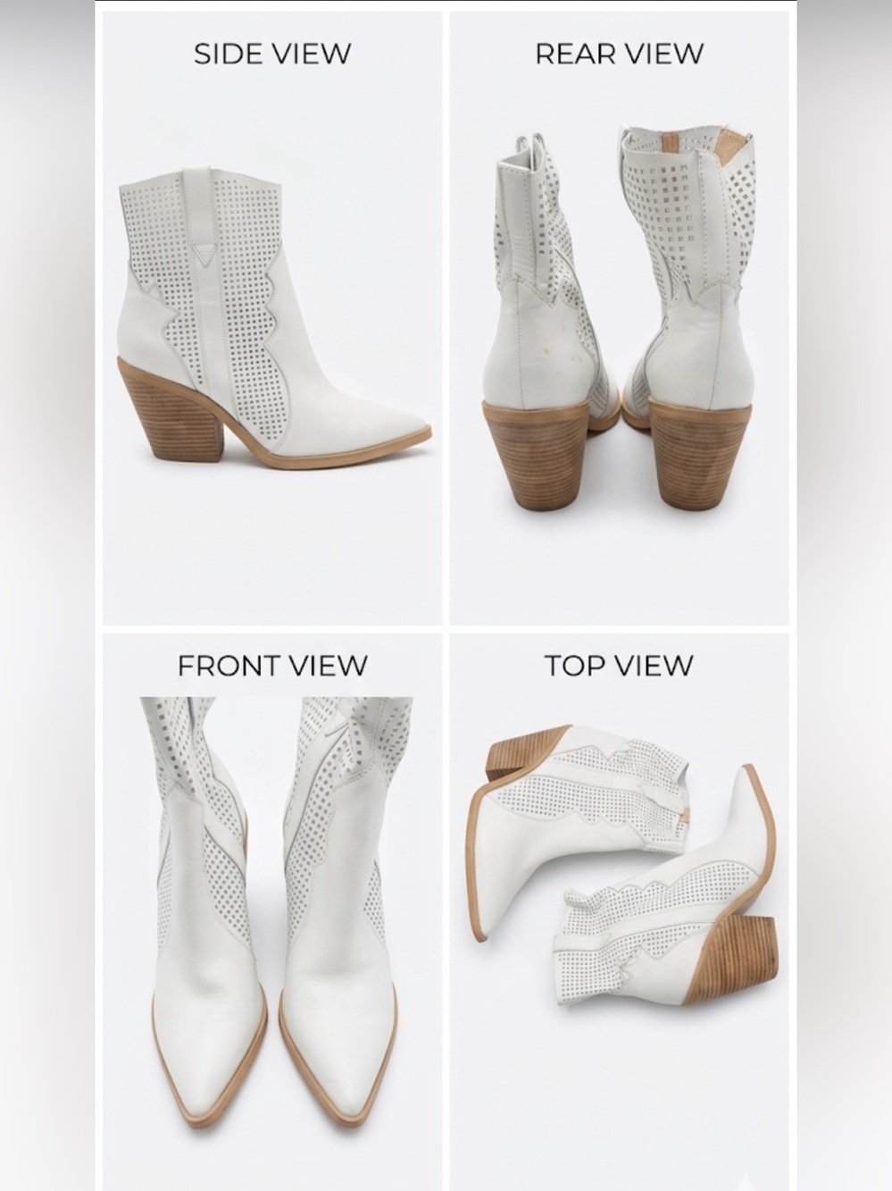 White Perforated Western Ankle Boots